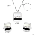 Ensemble bijoux géométriques avec incrustation coquillage et diamants collier et boucles - Parure Zirconia Carrée Patchwork Noir Blanc Argenté (SE26130MS)