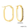 Minimalistische goldene ovale Creolen mit Zirkonia-Pavé und weißer Emaille-Verzierung - Gold Weißer Stil (EA33330AG)