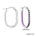Detailed view of oval hoop earrings with purple stones and enamel showing 2.26x22mm size - Silver Purple Style (EA33330CS)