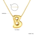 Detail der 3D-Gold-Buchstabe B Halskette mit Maßen und Box-Ketten-Spezifikationen - B(NE2F500BG)