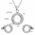 Stainless steel jewelry set featuring hollow circle necklace and cubic zirconia earrings - Necklace 45cm+Earrings 11mm / Silver Style (SE212001S)