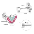 Detailed size chart for stainless steel butterfly stud earrings with pink enamel finish - Silver Butterfly Style (EA61990MS)