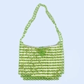 Detail der grünen Acryl-Perlenschultertasche mit Webstruktur und Stoffinnenfutter - Grün