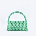 Handmade mint green beaded handbag with a structured top handle and openwork design - Emerald Green