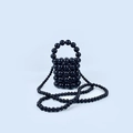 Sac seau perlé noir fait main avec poignées rondes et bandoulière assortie - Noir