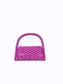Handmade beaded handbag in bright magenta purple featuring creative openwork weave design - Purple