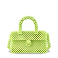 Χειροποίητη τσάντα με χάντρες σε λάιμ πράσινο με λουλουδάτη αγκράφα και λουρί - Πράσινο