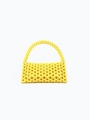Lemon yellow handmade beaded handbag with creative hollow woven design and resin beads - Yellow