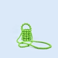 Mini grass green hand-woven beaded bucket bag with round handle and crossbody strap - Green