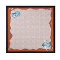 Houndstooth square scarf with blue roses and orange borders in a flat lay view - 90*90cm (Herringbone Cotton Linen) / Burgundy