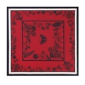 Sciarpa vintage 90x90cm rossa in cotone e lino con motivo floreale e farfalla retrò - Cotone Lino Spina di Pesce / Fiore di Farfalla Rosso