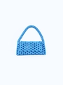 Handmade light blue beaded handbag with minimalist woven pattern and round top handle - Blue