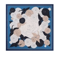 90cm square cotton linen scarf with blue camellia flower print and elegant dark borders - 90*90cm (Herringbone Cotton Linen) / Blue Camellia