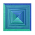 Modern square silk scarf featuring green and royal blue nested geometric stripe patterns - 90*90cm / Blue and Green Stripes