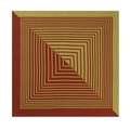 Detail of square scarf featuring deep red and mustard yellow nested geometric patterns - 90*90cm / Coffee and Gold Stripes