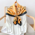 Elegant 90cm yellow silk scarf featuring white magnolia prints and black borders - 90cmx90cm / Bright Yellow