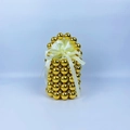 Mini hand-woven golden beaded bucket bag with satin lining and decorative ribbon bow - Gold