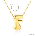 Detail view of gold puffy letter F pendant with 10.5x17.9mm dimensions and box chain - F(NE2F500FG)