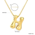 Detail of 3D puffy gold letter H pendant with adjustable box chain and dimensions - H(NE2F500HG)