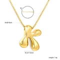 Detailed view of golden 3D balloon letter K pendant with adjustable square link chain specs - K(NE2F500KG)