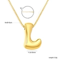 Macro detail of puffy letter L gold pendant with box chain and adjustable extender - L(NE2F500LG)