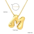 Close-up of golden bubble letter M pendant with detailed dimensions and dimensions label - M(NE2F500MG)