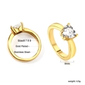 Gold plated stainless steel heart zircon ring shown from side and front angles - US 6 / Heart Style (RI139506-9G)