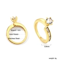 Macro detail of 3.8mm gold plated stainless steel ring with six-prong set crystal - US 6 / Single Stone Channel Set (RI139606-9G)