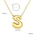 Polished 18K gold stainless steel box chain necklace with 3D bubble letter S pendant - S(NE2F500SG)
