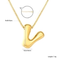 Puffy golden 26 English letter V pendant necklace with polished box chain for women - V(NE2F500VG)