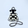 Gothic beaded handbag with black velvet lining, white pearls, and gunmetal beads - Gunmetal and Pearl