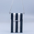 Handmade beaded crossbody phone bag with black and white vertical stripes and silver chain - Black & White Stripes