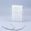 White pearl woven crossbody bag for women with silver chain strap and French style - White