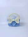 Handmade light blue pearl beaded handbag featuring a large white bow and elegant handle - Sky Blue