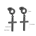Boucles d'oreilles croix en acier inoxydable noir mat avec fermoirs créoles ronds - Croix Noire
