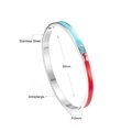 Bracelet jonc en acier inoxydable argenté avec motif battement de cœur bleu et rouge de 65mm - Style Ligne Battement de Cœur Argent (BR92010MS)