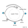 Bracelet en acier inoxydable argenté avec breloques couronne bleues et zircons brillants - Couronne en émail (BR26210KS)