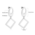 Boucles d'oreilles géométriques en acier argenté avec ovale et pendentif carré - Crochet Ovale Carré Argent