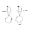 Boucles d'oreilles en acier inoxydable argenté avec clous ovales et pendentifs ronds - Cercle Creux Ovale Argent