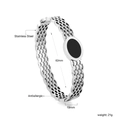 18K gold plated stainless steel open bangle with hollow mesh and black oval inlay - Silver Mesh Black Oval Style (BR925501S)