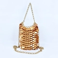Detail of champagne gold sequin chain bag with metallic fish scale texture - Dark Brown