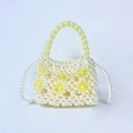 Bolso de mano de perlas hecho a mano con flores de acrílico amarillo y correa - Amarillo Limón