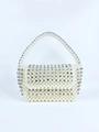 Elegant French pearl evening handbag with sparkling rhinestone accents for party use - White