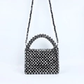 Detail of dark gray handmade beaded crossbody bag with metallic acrylic finish and strap - Dark Gray