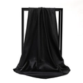 Elegant 90cm black satin square scarf with a glossy finish hanging on a metal frame - 90*90cm / Black