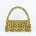 Handmade gold beaded triangle handbag with polished acrylic pearls and top handle - Gold