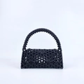 Handmade black acrylic beaded triangle wrist bag with elegant glossy pearl finish - Black