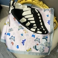 Elegant light pink silk scarf with butterfly print and blue border for women - Light Pink