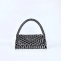 Handmade woven dark grey acrylic beaded handbag with metallic luster and round beads - Dark Gray