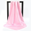 Pink solid color satin square scarf displayed on minimalist frame with silky luster finish - 90*90cm / Pink